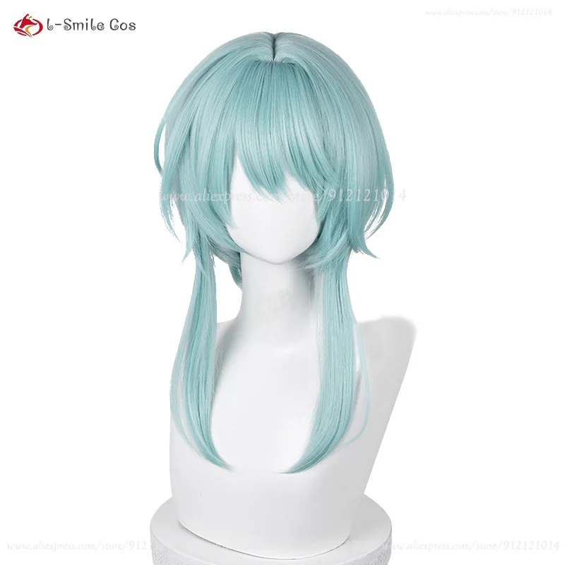 Game  Nightingale Cosplay Wig 45cm Short Cyan Wig Heat Resistant Synthetic Wigs Halloween Women Wigs + Wig Cap