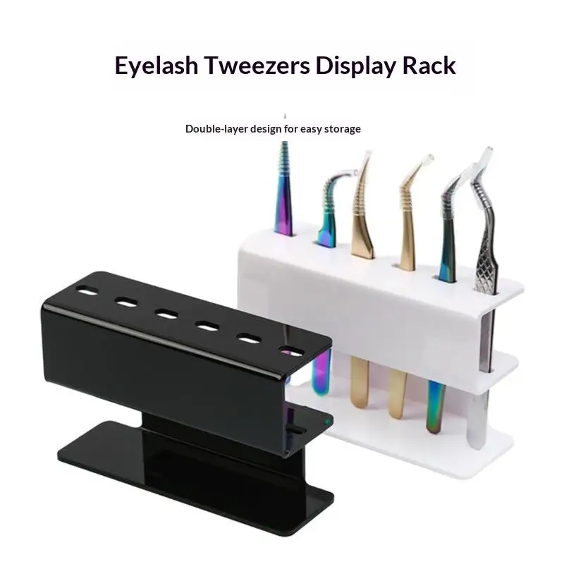 Acrylic Eyelash Tweezers Storage Rack 6 Holes Waterproof Display Holder for Beauty Studio Lash Grafting Tools