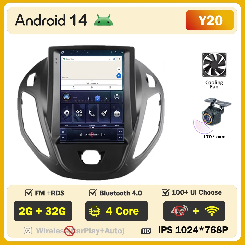 Android Auto Radio Voor Ford B-Max Transit Courier Tourneo 2012-2018 Carplay Navigatie GPS Carplay Multimedia Speler Geen 2din