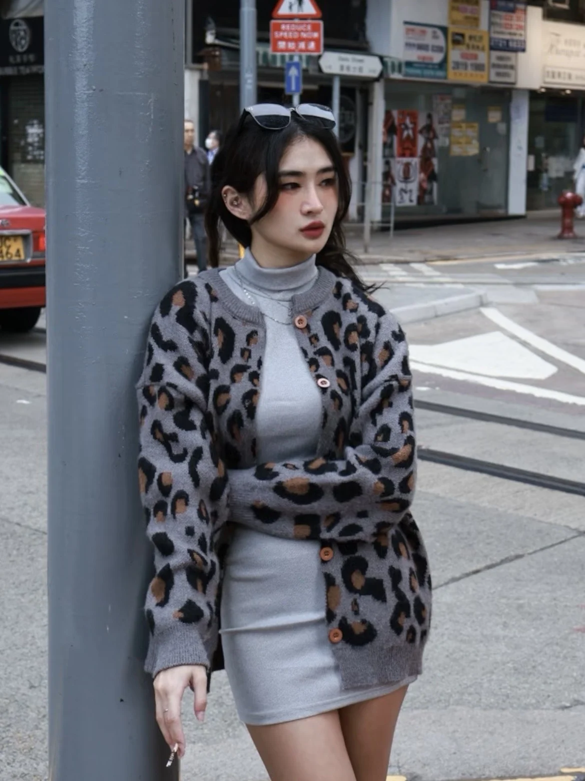 

Retro Leopard Print Knitwear Coat Women's Autumn Winter Thi Warm Medium Length Loose Lazy Sle Small ence Open Cardigan