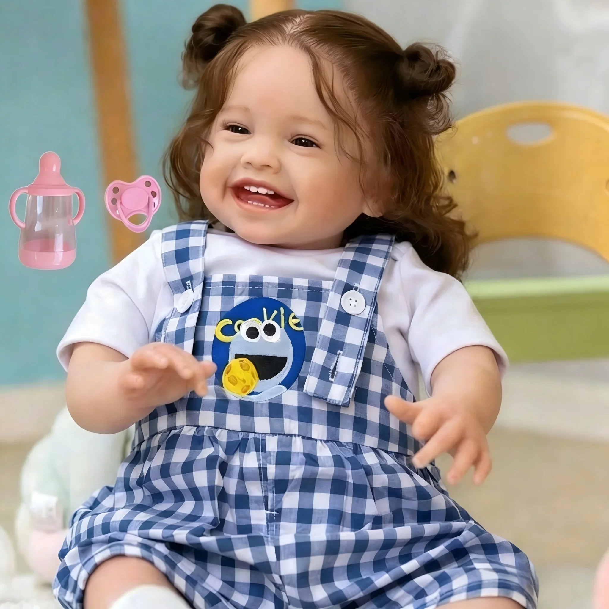 BZDOLL 60CM 24in Realistic Smiling Reborn Doll, 3D Veined Skin, Soft Vinyl Newborn, Handmade Dress Up Toy & Birthday Gift