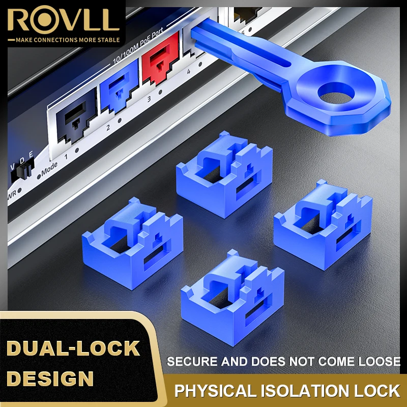 ROVLL RJ45-poortvergrendeling Afneembare Ethernet-poortvergrendeling RJ45-poortblokker met ontgrendelingsgereedschap Stofbescherming voor switch, router