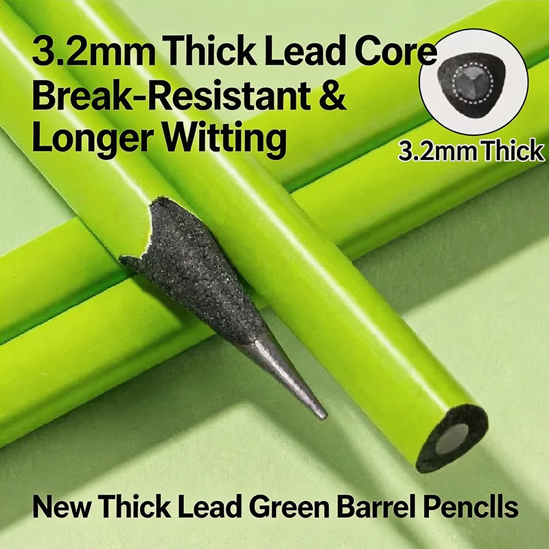 3.2mm Thick Lead Core Green Black Wood 2B Pencil Triangle Grip Eye Protection Design for Children's Writing and Painting