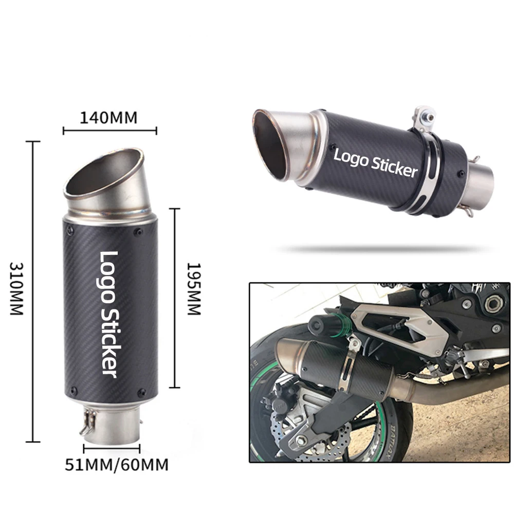 범용 스테인레스 스틸 탄소 섬유 오토바이 sc 배기 머플러 파이프, 모토 GP-PJ 레이싱 개조 액세서리, 51mm, 60mm, 63mm