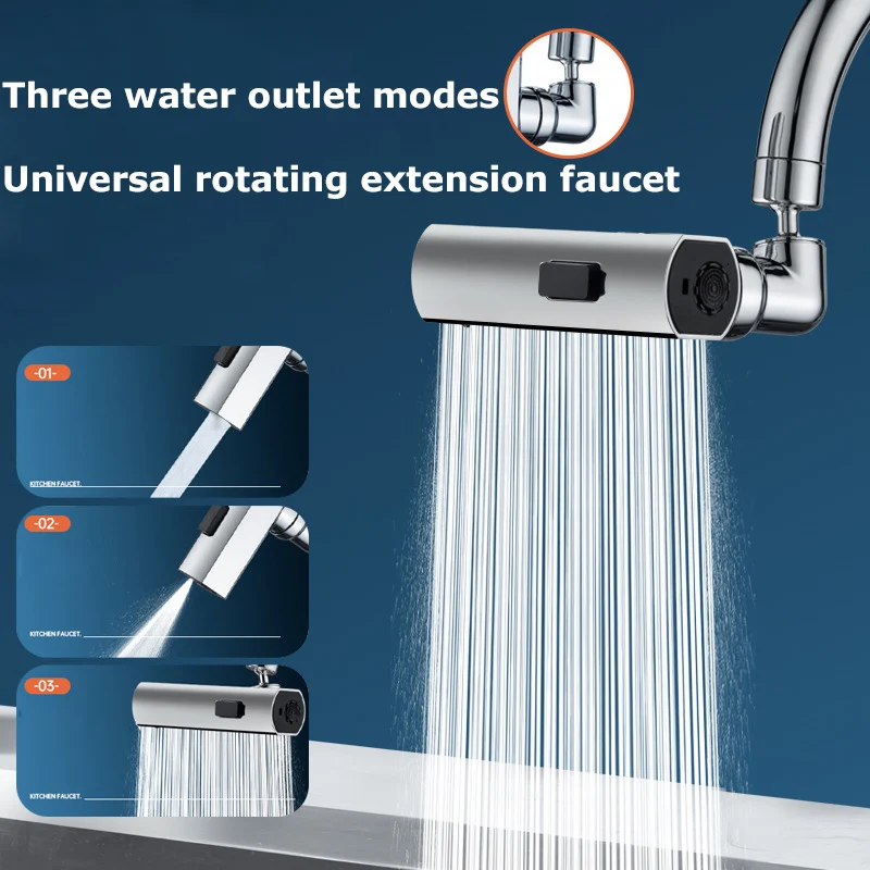 

New Kitchen Waterfall Three-mode Universal Swivel Extension Faucet Splash-proof Nozzle Sink Multi-function