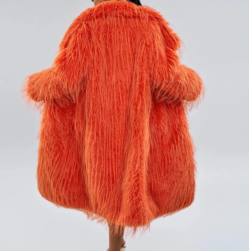 

2025 Winter Women's Long Faux Fur Coat, Turn Down Collar Thick Y2K Streetwear Jacket, Warm Work Outerwear Coats