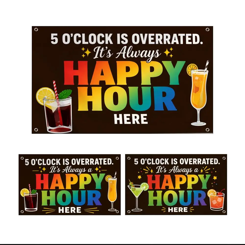 Happy Hour Here Flags Fade-Resistant Fabric Garden Flag | Outdoor Hanging Sign for Shop Home