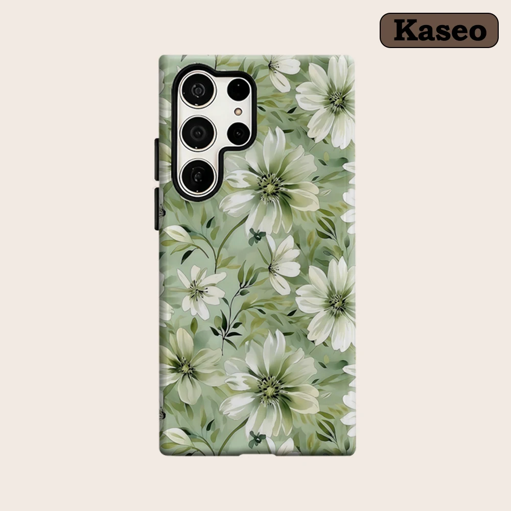 Kaseo Phone Case for Samsung Galaxy S26 S25 Ultra S24 S23 Ultra Plus Shockproof Double Layer Ethereal Sage Floral Whisper Cover