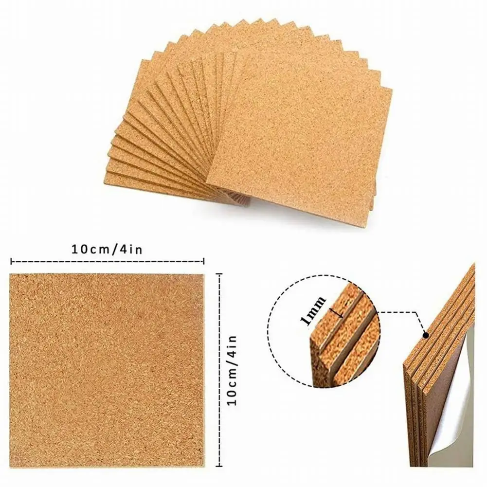 40Pcs Cork Coasters Square Cork Mat Self-adhesive DIY Backing Sheet For Home Bar Natural Wine Drink Tea Coffee Coaster