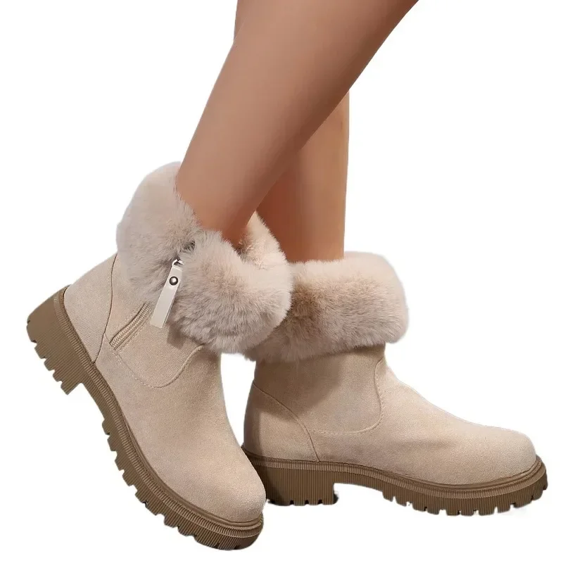 Plus Size Snow Boots For Women Autumn&Winter British Style Short Boots Square Heel Vintage Ankle Boots Women Shoes image 2