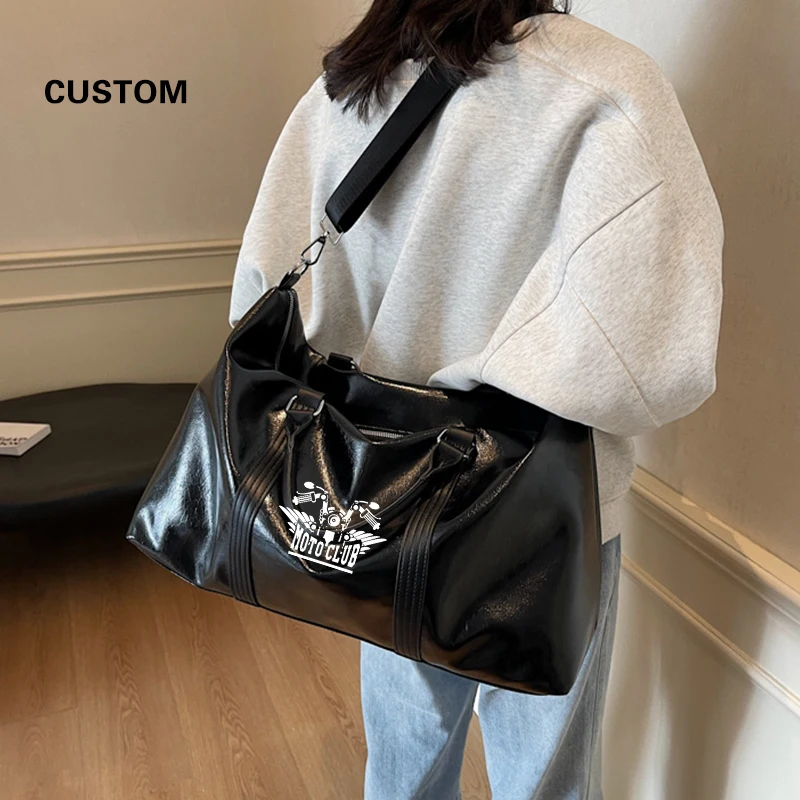 Custom Leather Sports Gym Bag Outdoor Travel Fitness Camping Training bag print logo Yoga pack Large Luggage Tote  Shoulder bag