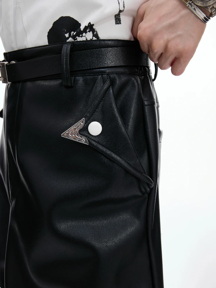 Men's 2025 Autumn New Fashion Niche Retro Faux Leather Pants High-End Slim Fit Trousers Chic Metal Zipper Design Straight Pants