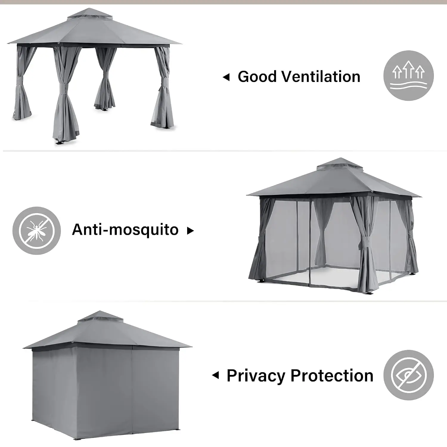 Heavy Duty Patio Gazebo 10'x10' Party Tent with Double Roofs, Mosquito Netting & Privacy Screens for Backyard, Customized