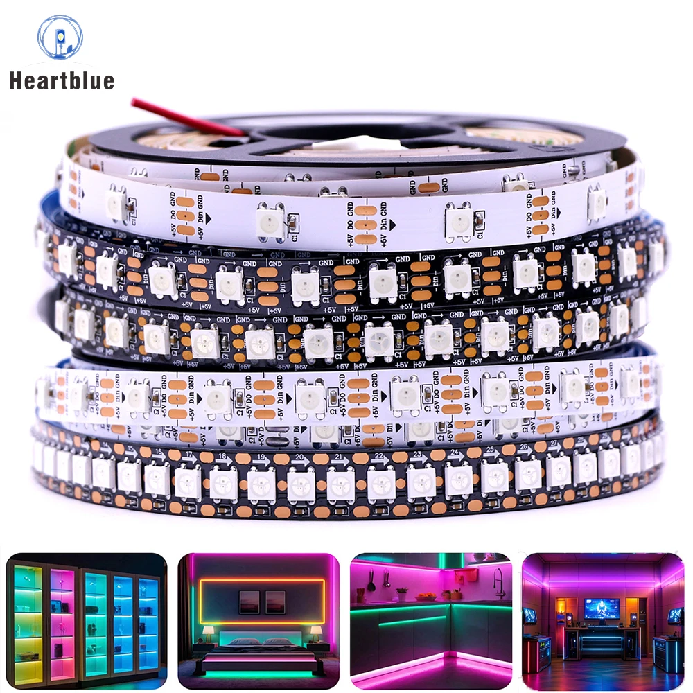 

LED strip RGB IC WS2812B DC5V/12V Addressable SMD5050 RGB LED 30/60/74/96/144LEDs WS2812 LED Strip Light White BLACK PCB LIGHTS