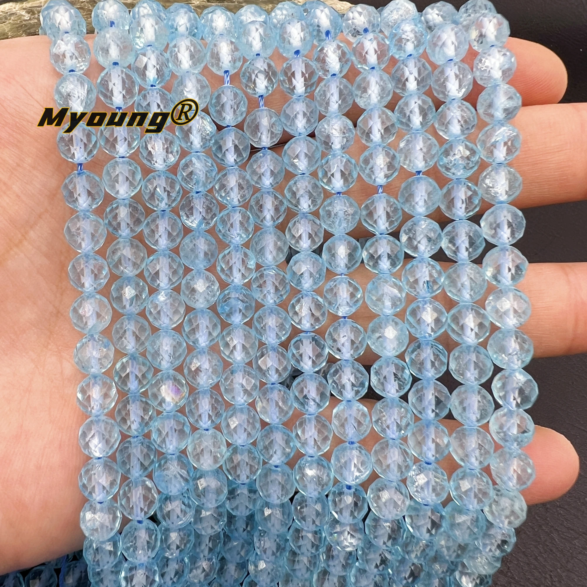 7mm Natural Blue Topaz Quartz Faceted Round Loose Beads For DIY Jewelry Making MY240402