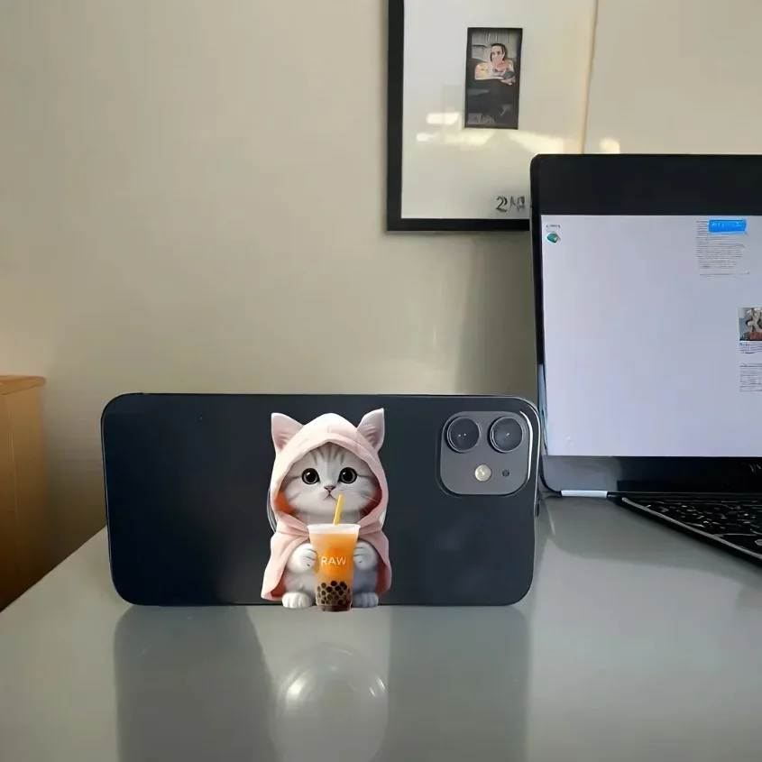 

1 шт., прозрачная подушка безопасности для чая с молоком и котом на присоске, подставка для мобильного телефона для iPhone 16, 15, 14, акриловый портативный держатель для мобильного телефона