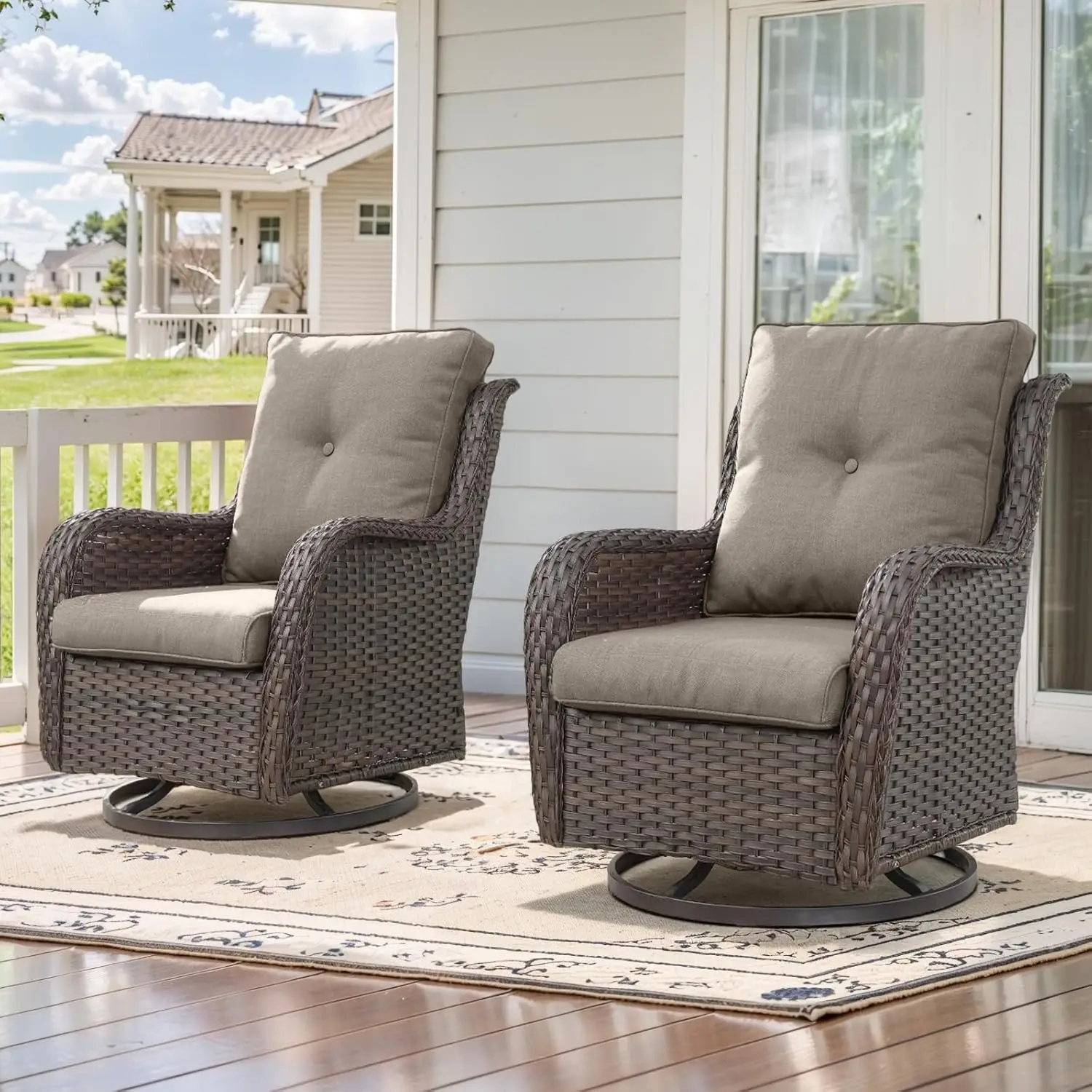 Outdoor Swivel Rcoker Patio Chairs - Outdoor Swivel Patio Chairs Set of 2 Wicker Chair Patio Furniture Sets with Covered Cushion