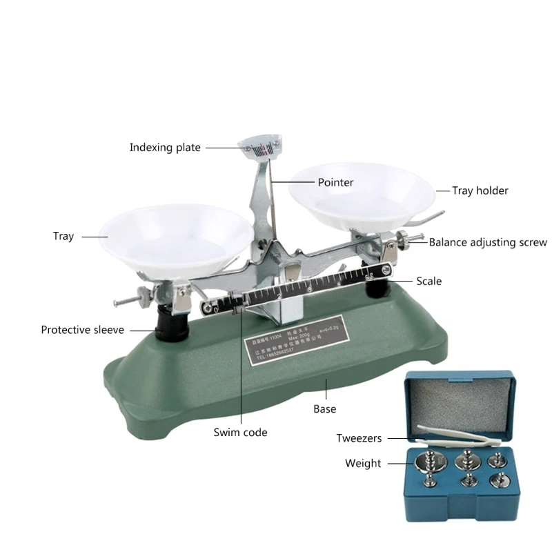 100g/200g/500g/0.5g Mechanical Lab Tray Balance Scale Balance Scale with Weights  Physics Laboratory Teaching Tool