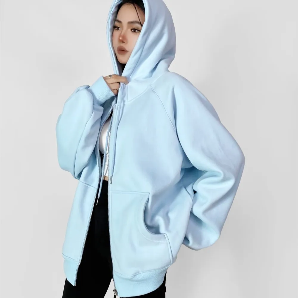 13 colors Winter Zip up Thick Fleece Hooded Sweatshirt Women Long Sleeve Loose Oversized Hoodies Harajuku Casual Sweats Korea