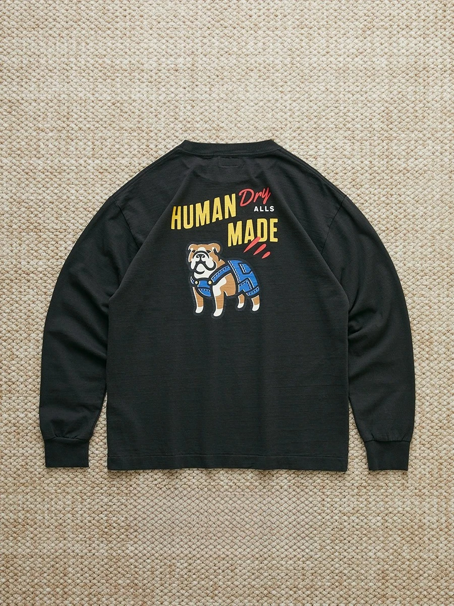 Human Made Bulldog Graphic Long Sleeve T Shirt Loose Crewneck Unisex Top