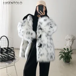 Women Fahion Faux Fur Warm Thicken Coat Casual Single-breasted Button Black White Female Faux Fox Fur Large Size 9XL