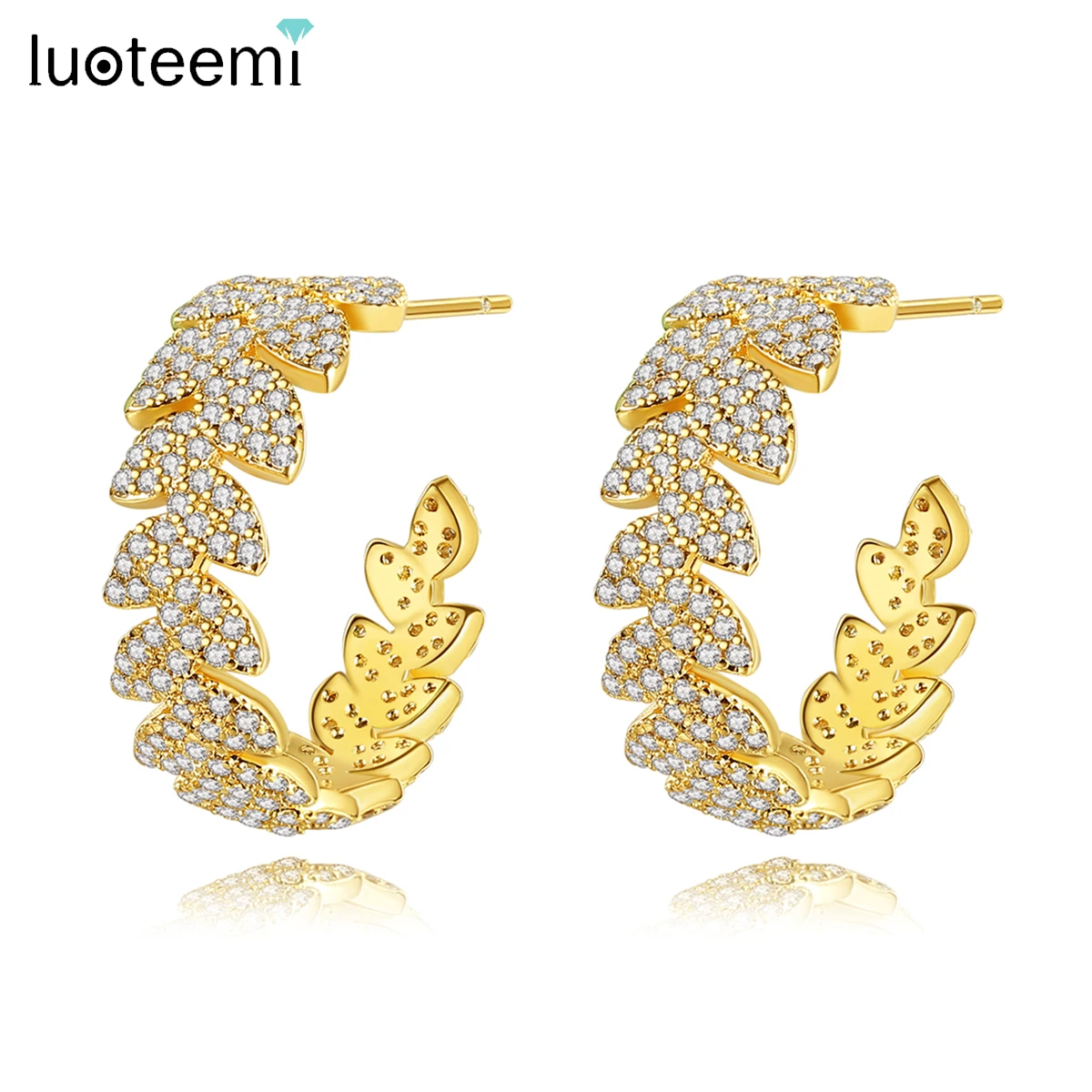 LUOTEEMI Tiny CZ Stone Hoop Earring for Women Big Tree Branch Shape Classic Korean Fashion Girl Party Jewelry Christmas Gift