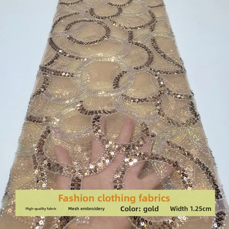 

Lace Mesh Sequins Bead Tube Embroidery Fabric for Clothing Wedding Dress Design Cloth Diy By The Yard Sewing Material