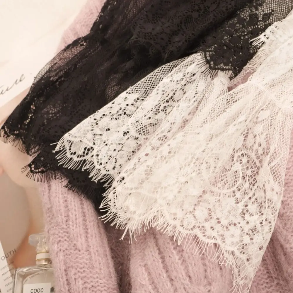 Fashion Black Lace Blouses Mesh Long Flared Sleeve Lace Shirt High Collar Transparent Ladies Tops Summer Season