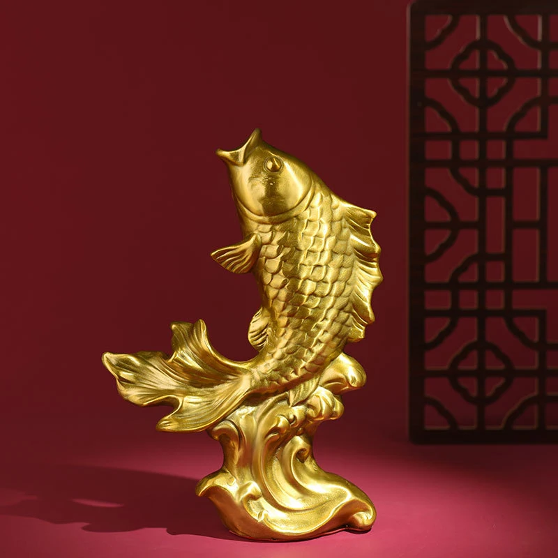 Brass Golden Arowana Ornament, Leaping Over The Dragon Gate, Abundant Fish Every Year, Office, Living Room, Wine Cabinet De