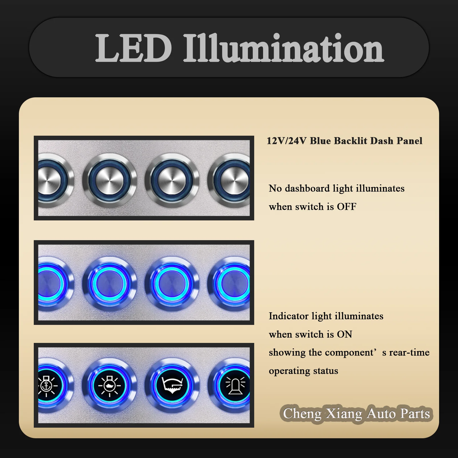 IP67 Waterproof Marine Switch Panel 4/6/8 Gang Stainless Steel Push Button Blue LED 12V/24V ON-OFF Pre-Wired for Boat, ATV, UTV,
