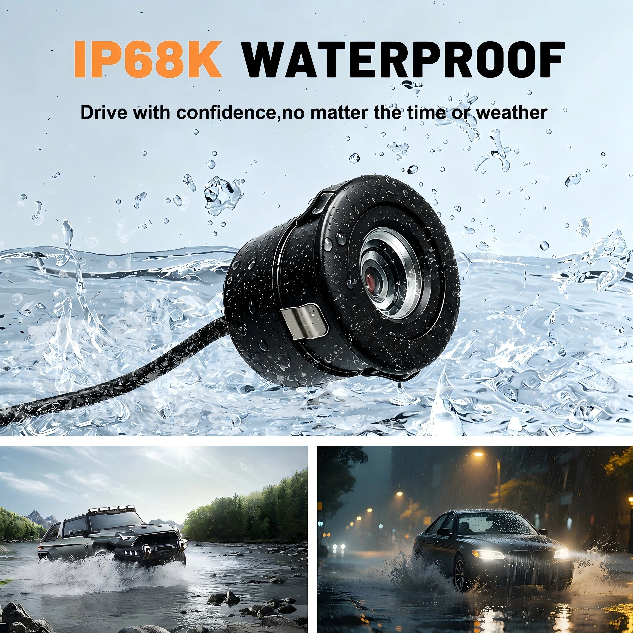 Backup Camera, 170 Degrees Perfect Angle, HD Night Vision IP68K Waterproof for Car Truck SUV RV Universal Rear View Camera