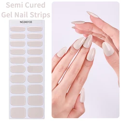 20Tips Champagne Semi Cured Nail Gel Strips Solid Color Gel UV Nail Stickers Press on Nails Self Adhesive Manicure Sticker