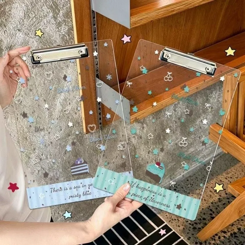 Durable Acrylic Clipboard A4/A5/A6 Cake Star Pattern Writing Pad Clear Document Exam Paper Holder Office Stationery