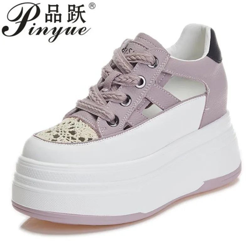 

Женские летние кружевные туфли из натуральной коровьей кожи 8 см, кроссовки на платформе, женские сандалии на танкетке со скрытым каблуком, туфли на платформе 34-39