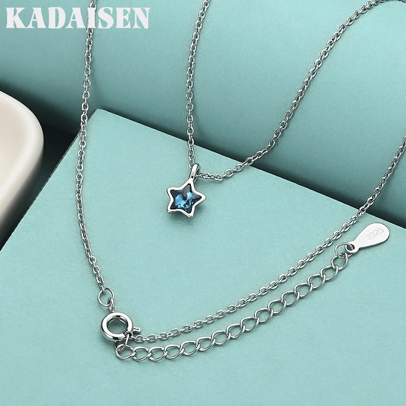 

925 Sterling Silver Blue Star Crystal Pendant Elegant Necklaces For Women Luxury Quality Jewelry Gift Female Accessories