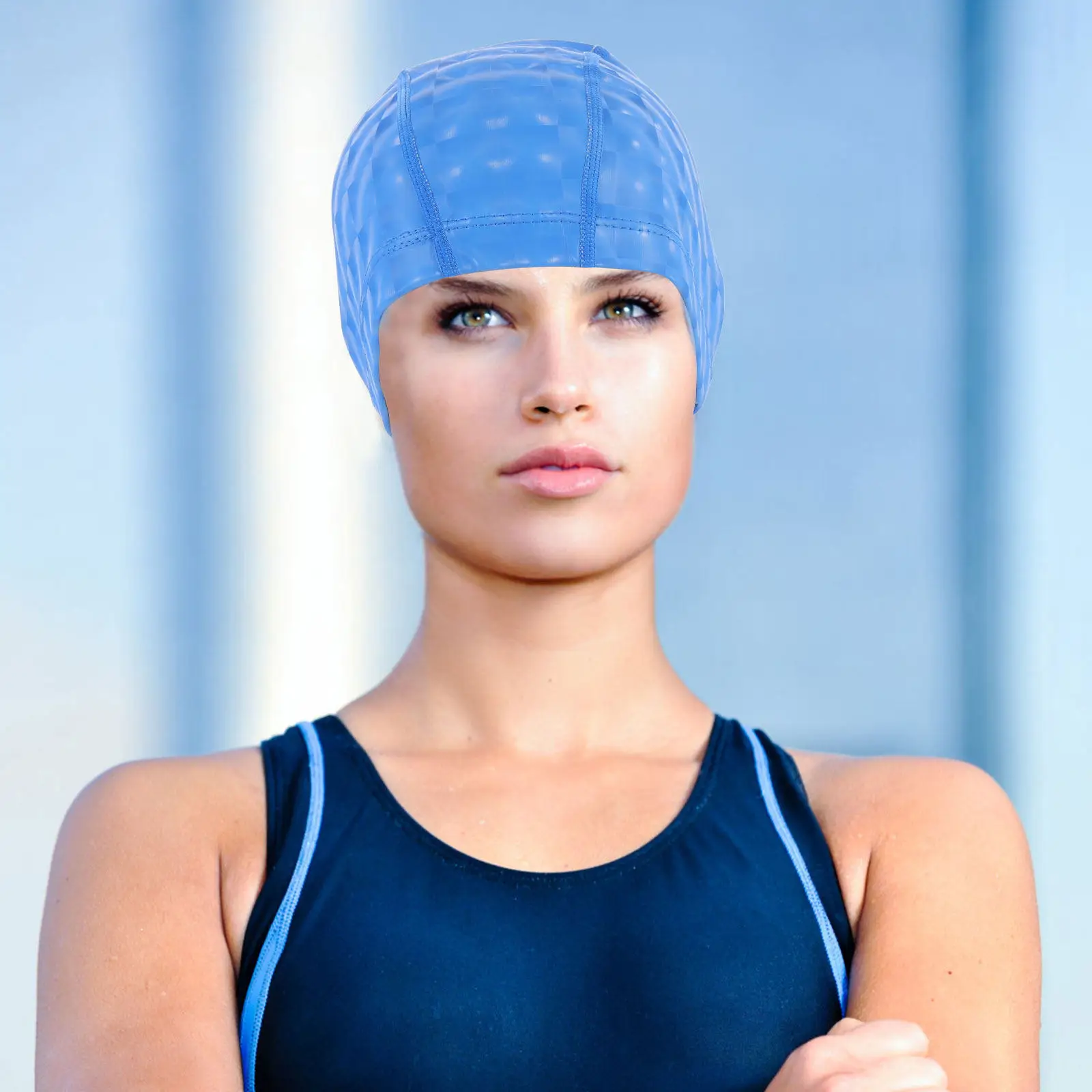 

Adult Swim Cap PU Waterproof Elastic Swimming Hat Long Hair Protective Swim Caps for Women Men Unisex Leisure Swimming