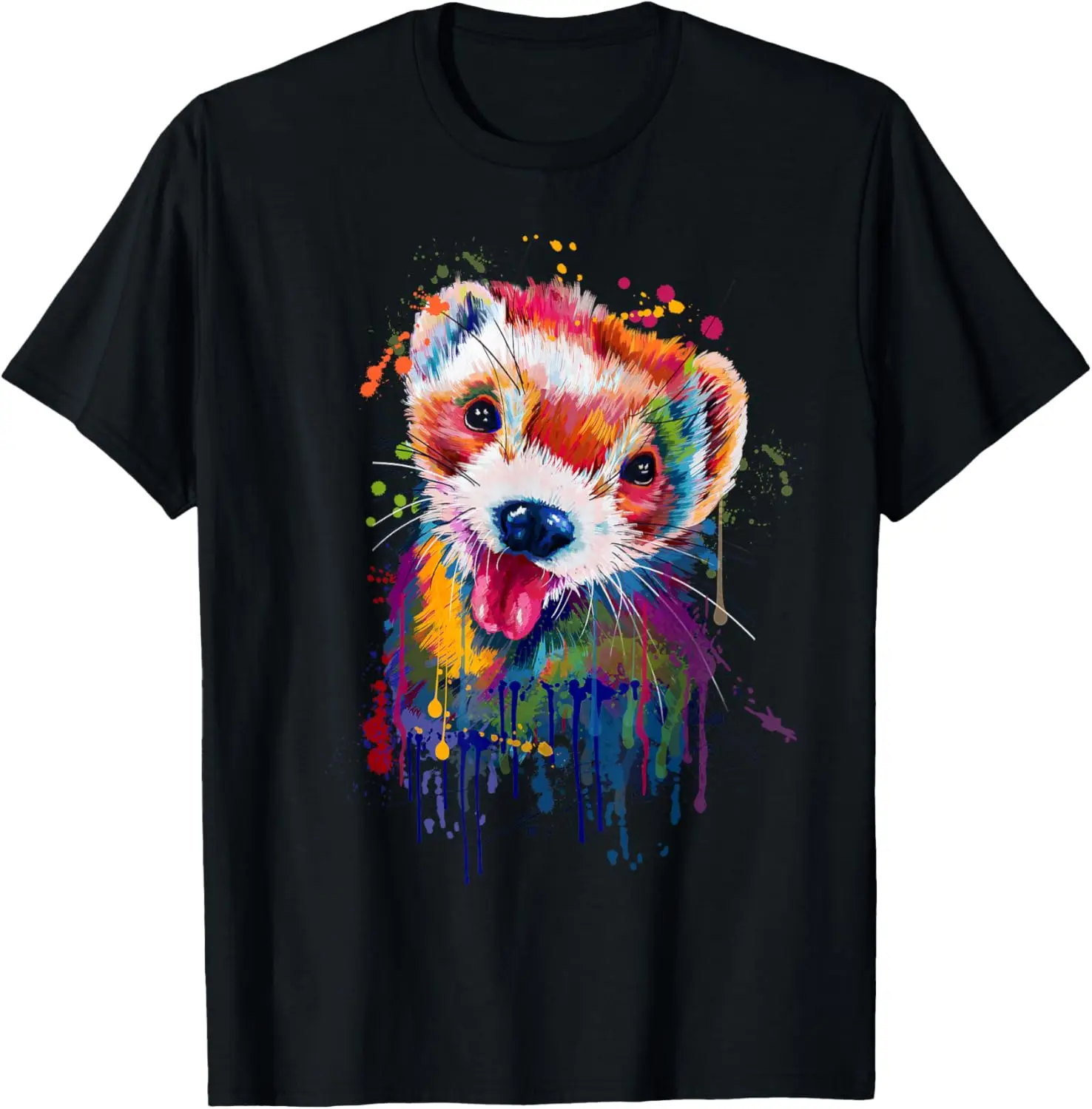 Ferret Face Graphics Hand Drawn Splash Art Ferret Pet Lover T-Shirt