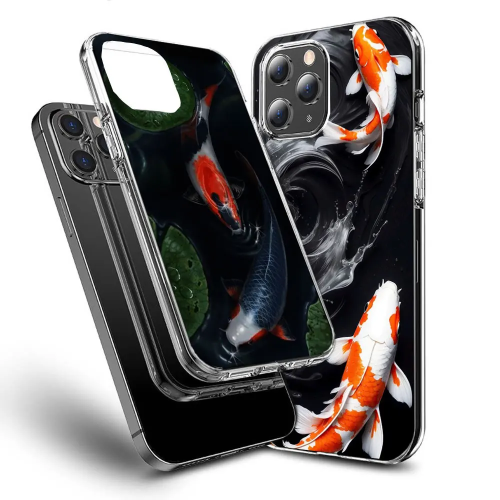 High End Ornamental Fish and Koi Carp Phone Case For Iphone 16 15+ Pro Max 17 Air 14 Plus 16E 13 Pro 12 Mini 11 Cover