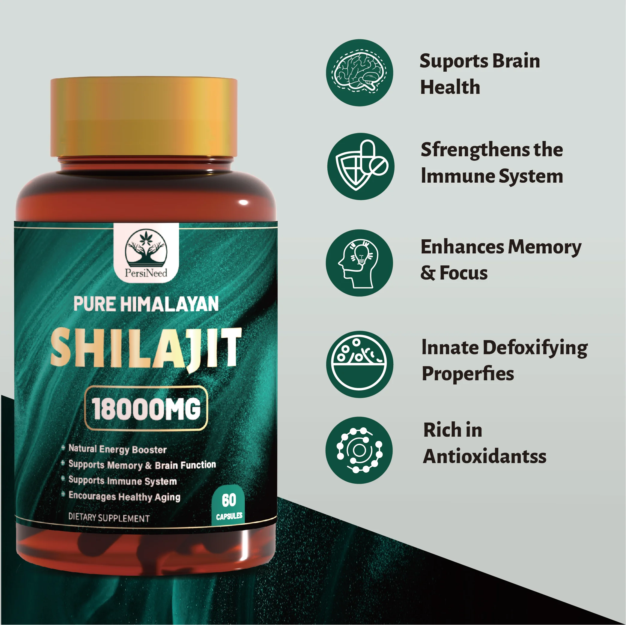 Las cápsulas de Shilajit Puro del Himalaya están enriquecidas con más de 50 ácidos fúlvicos naturales y más de 85 minerales traza para ayudar a la recuperación muscular.