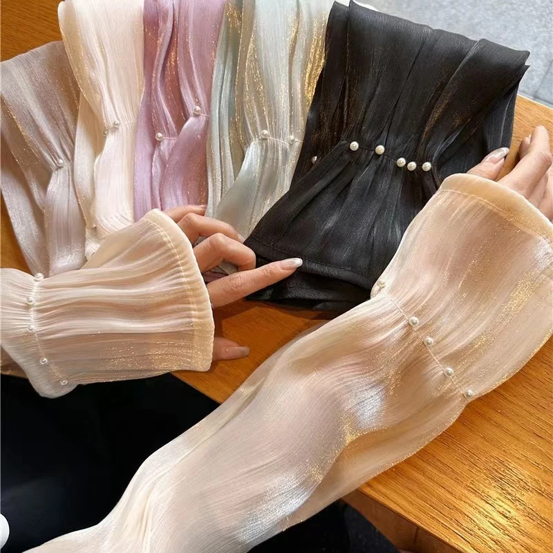 Summer Long Fingerless Gloves Women Sun Protection Sleeves Gloves Thin Mesh Arm Sleeve Sunscreen Cycling Accessories