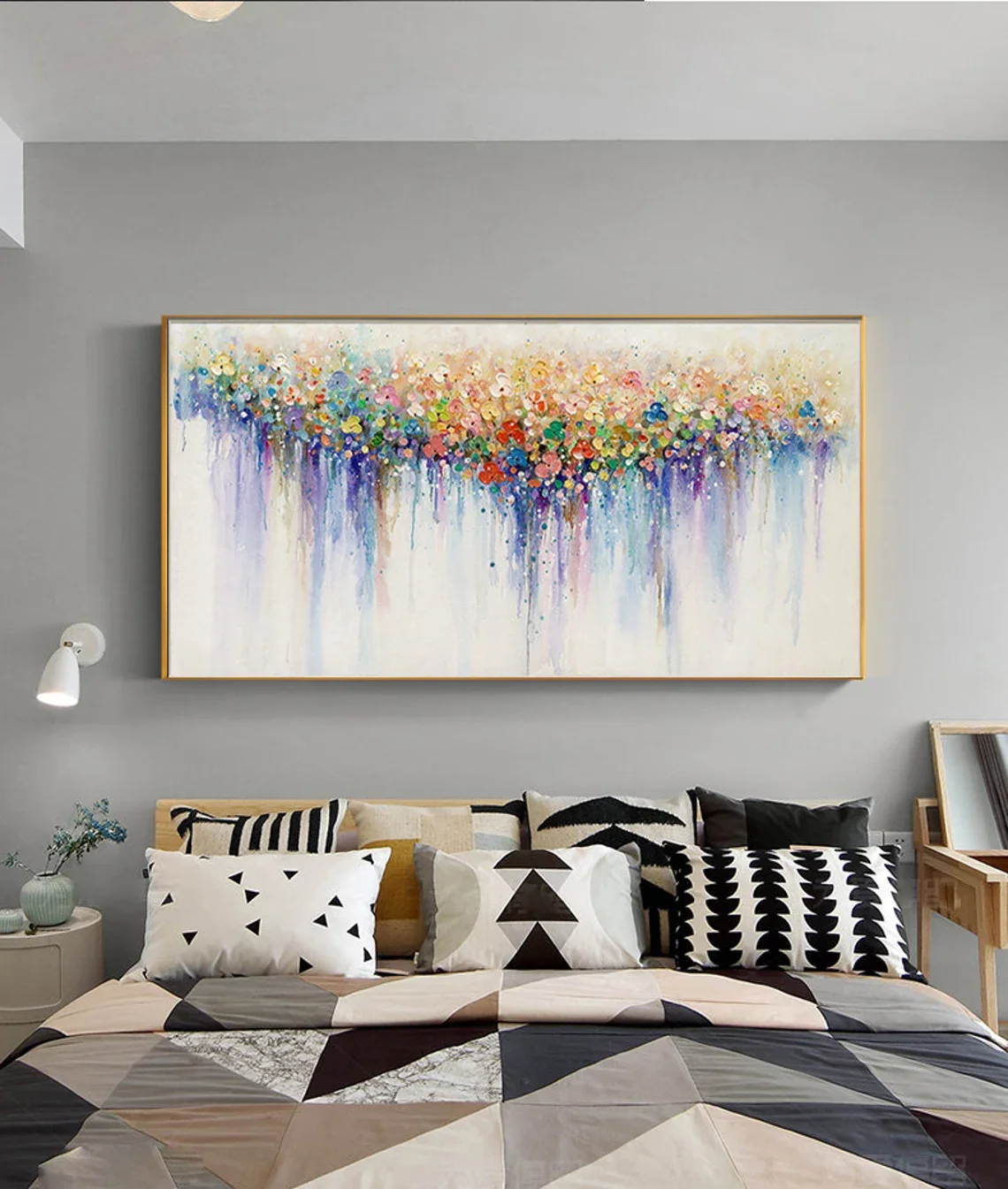 Colorful Flower Painting on Canvas, Original Boho Texture Wall Art, Eclectic Statement Decor view 5