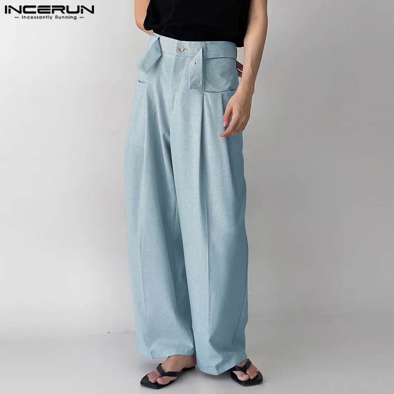 INCERUN 2024 Korean Style Pantalons Fashion Men's Mixed Color Straight Leg Pant Casual Streetwear Male High Waist Trousers S-5XL