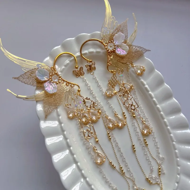 Ethereal Fairy Elf Ear Cuffs Vintage Chinese Ear Climbers with Pearl Accents Hanfu Cosplay Ear Jewelry Adjustable Princess