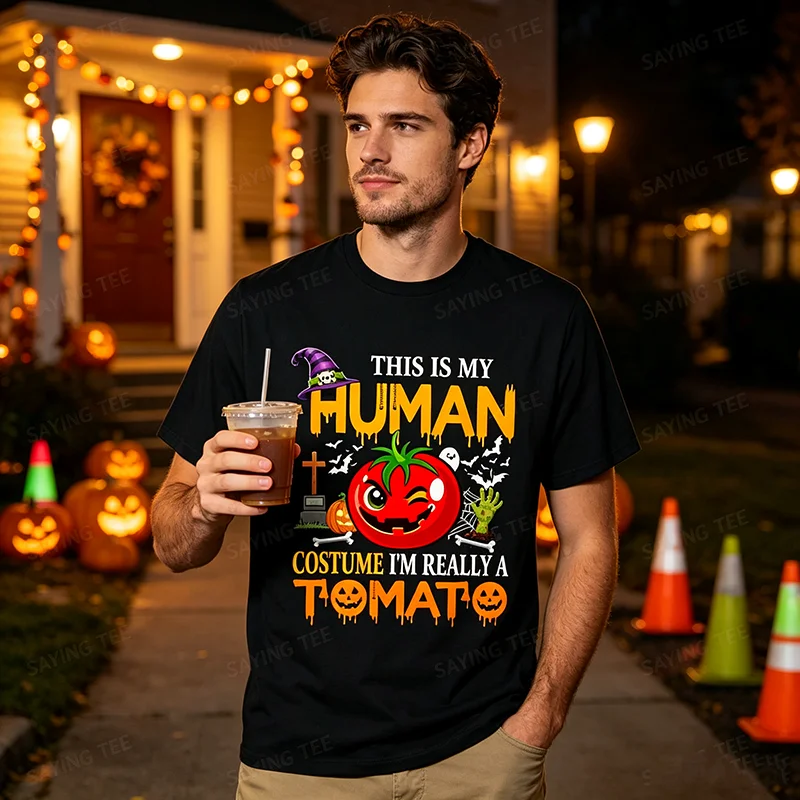 Lustiges Scherz-Kostüm „Ich bin wirklich eine Tomate“ Halloween-Lebensmittel-T-Shirt Y2k Witz Sarkastisches Persönlichkeits-Sprüch-T-Shirt Weiches Baumwoll-Outfit – Detail 5