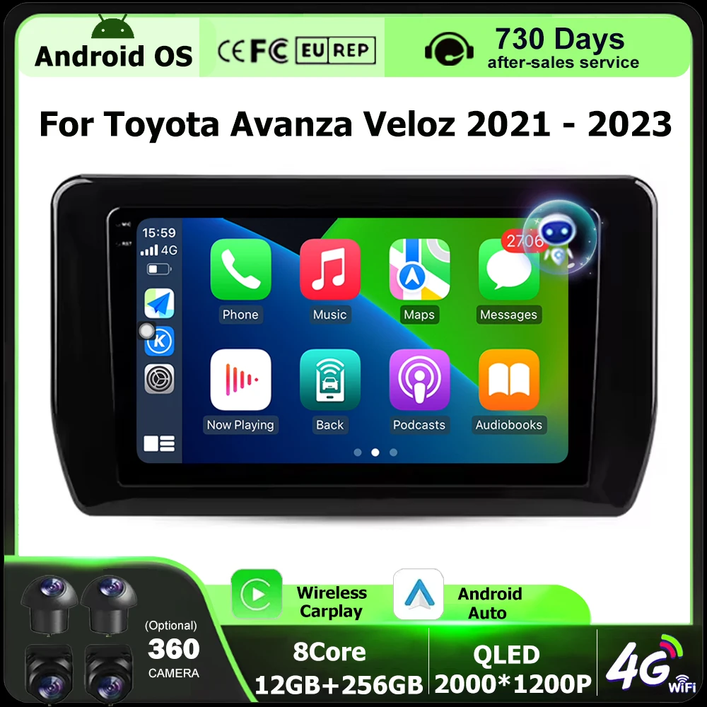 

9 дюймов Android Auto для Toyota Avanza Veloz 2021-2023 Автомобильный радиоприемник с навигацией GPS Мультимедийный видеоплеер Bluetooth DSP QLED Экран