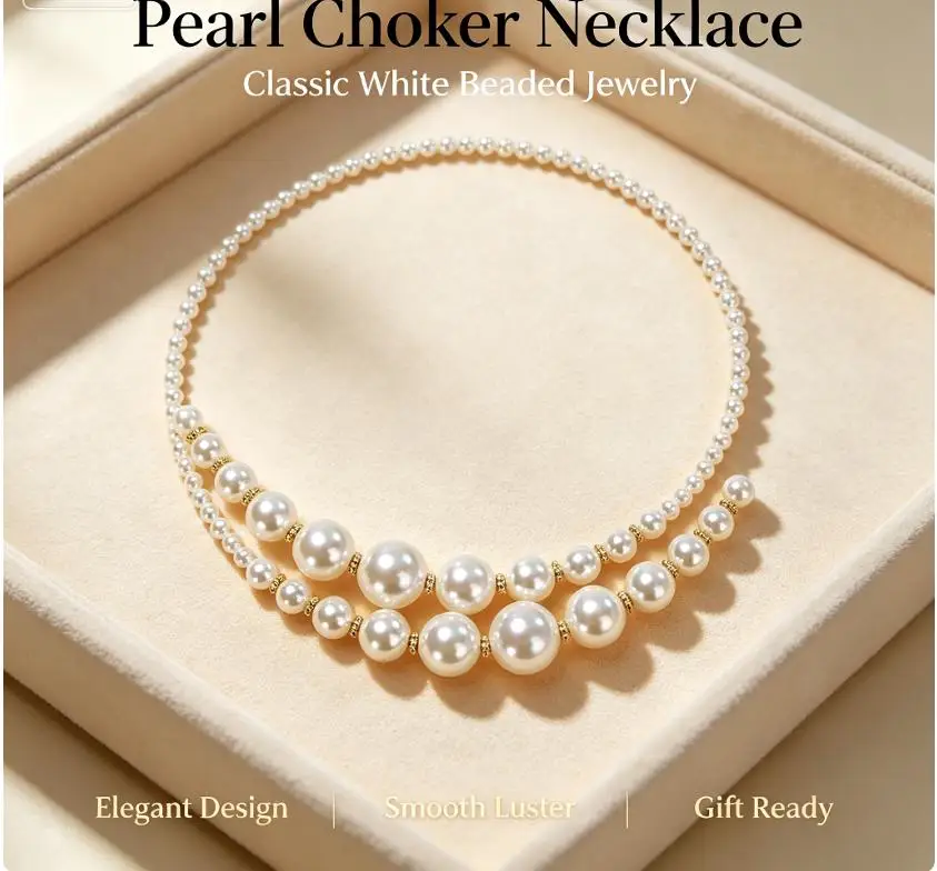Retro Beaded Imitation Pearl Collar Necklace 1Pcs Exaggerated Style Jewelry for Women Dating Wear Accessory