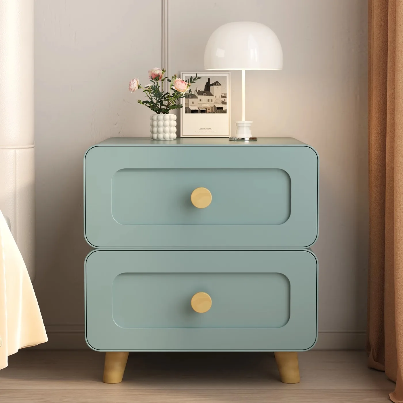 Bedside Table Bedside Locker Bedroom Side Cabinet Storage Cabinet Cream Wind Wrought Iron Dopamine Metal Household Drawer