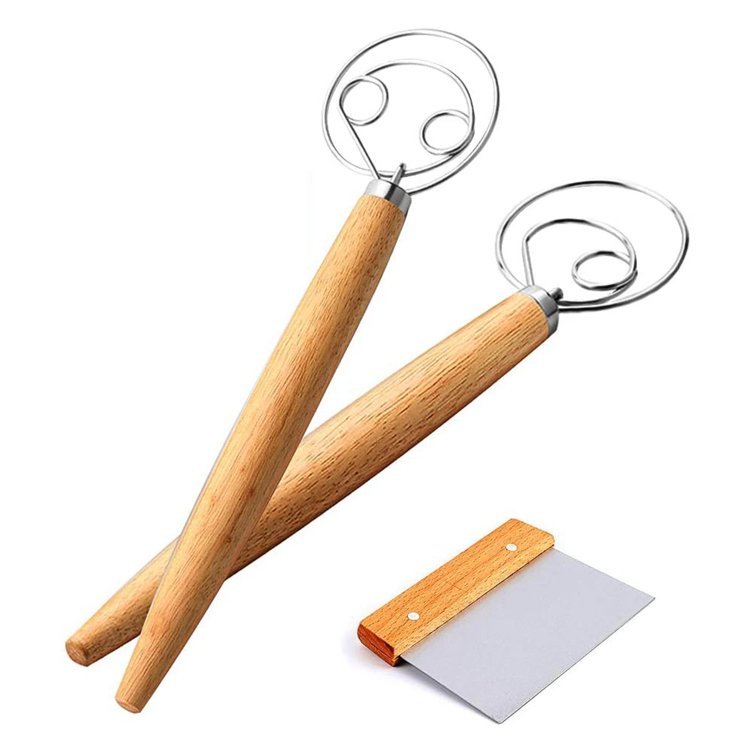 デンマークの生地泡立て器セット、ベーキング用生地スクレーパー、パンハンドミキサー、サワードウパン製造ツール、2個、3パック