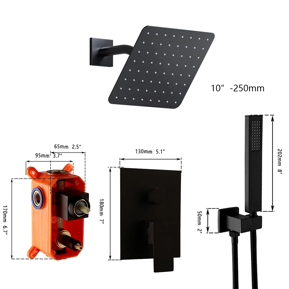 KEMAIDI حوض الاستحمام دش صنبور مجموعة 10 بوصة نظام الدش 3 وظيفة الأسود جدار جبل الحمام ارتفاع ضغط رأس دش المطر #6