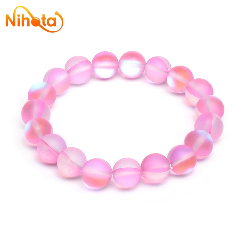 Matte Rose Red Austria Crystal Glitter Moon Stone Bracelet Fashion Jewelry Single Circle Elastic Rope Charoite Bracelet Gifts image 4
